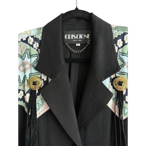 Vintage 80s/90s CRISCIONE Black Wester Aztec Tone Blouse Shirt Jacket Black L - Picture 2 of 9